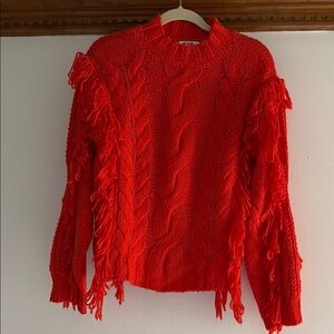 525 America Vibrant Red Orange Cable Knit Sweater